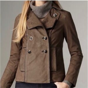 Tory Burch Quiet Luxury Chocolate Brown Leather Moto Jacket Womens Small Peacoat